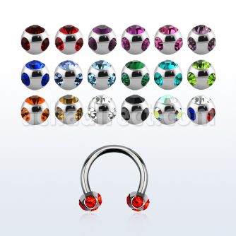 cbjb4 316l steel circular barbell with multi jewel ball