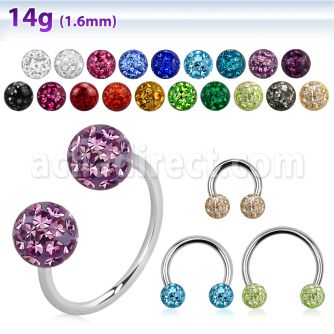 cbmf5l xxl steel circular barbell, 14g w 5mm multi crystal ball