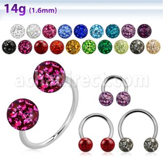 cbmf6l xxl steel circular barbell, 14g w 6mm multi crystal ball