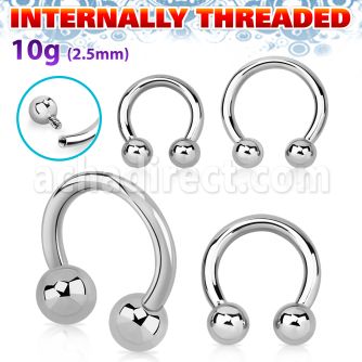 cbr10 316l steel 2 5mm circular barbell with internal 6mm ball