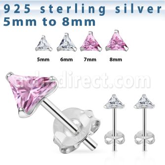 cztrm silver ear studs with triangle prong set cz stone