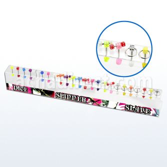 dabbdi 316l tongue barbell w acrylic dices slave spinner top