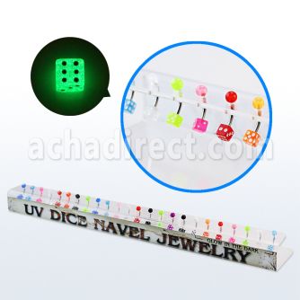 dabndi 316l steel belly banana with acrylic uv glow ball dice
