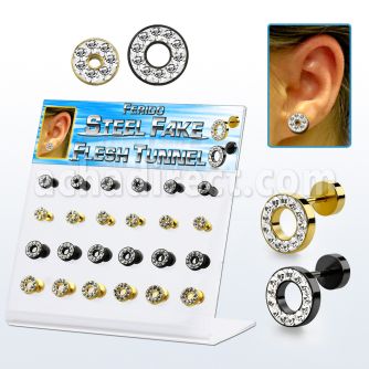 dacb141 pvd plated 316l steel fake tunnels w ferido crystal