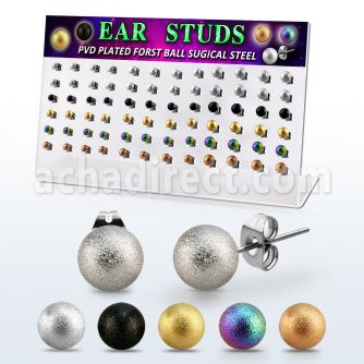 dacb230 display w 36 ball shaped frosted effect steel ear stud