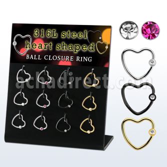 dacb232 board black gold steel heart shaped ball closure ring