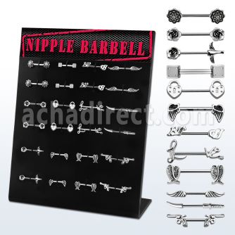 danp2 display w 24 assorted 316l steel nipple barbells