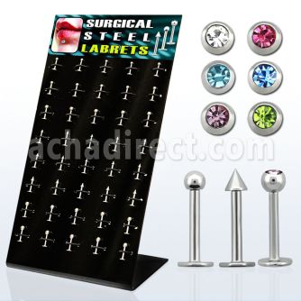 dbjmx2 316l labret with 2 2 5 3mm ball cone jewel ball