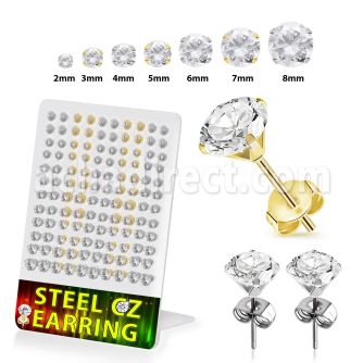 deszrg3 gold pvd plated steel ear studs 2mm to 8mm 60