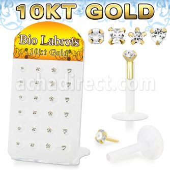 dgibimc bioflex labret w push in 10kt gold top with prong cz