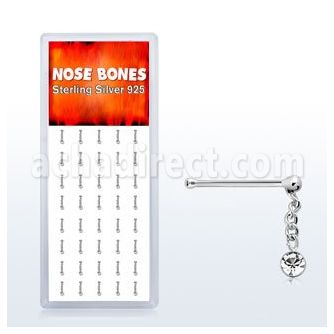dnbdc1 box of silver nose bones w ball dangling clear crystal