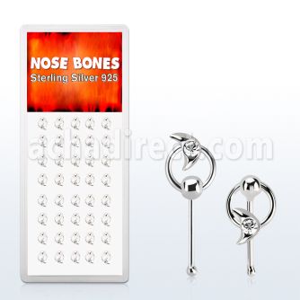 dnbrc2 silver nose bones w moon w clear crystal on slave hoop