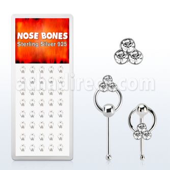 dnbrc4 silver nose bones w clear tri crystals on slave hoop