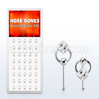 dnbrc5 silver nose bones with clear crystals on slave hoop