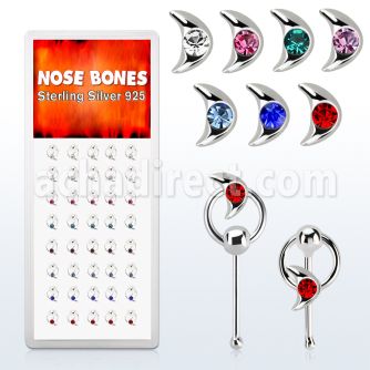 dnbrm2 silver nose bones with moon w crystal on slave hoop