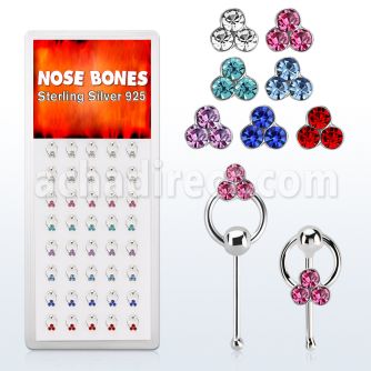 dnbrm4 silver nose bones with triple crystals on slave hoop