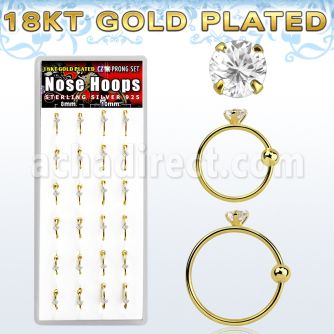 dnsm106 box w gold plated 925 silver nose hoop w 1.5mm round cz