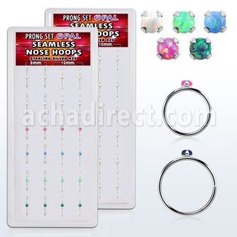 dnsm152 box w 40 silver seamless nose hoop 2mm synthetic opal