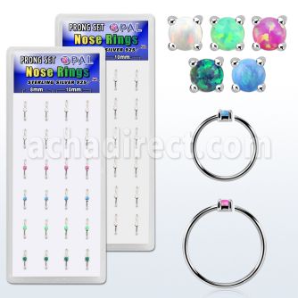 dnsm158 box w silver nose ring w prong set 1.5mm synthetic opals