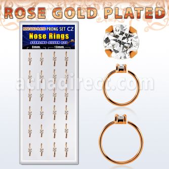 dnsm178 box 24 rose gold plated silver nose ring w 2.5mm cz top 