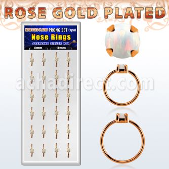 dnsm184 box 24 rose gold plated silver nose ring w 2.5mm opal