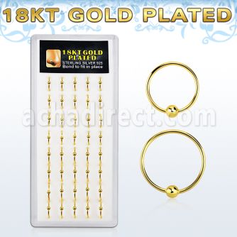 dnsm28 box w 18k gold plated silver nose hoops w a single ball