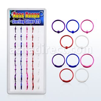 dnsm41 box w assorted color plated silver noose hoop 8 10mm