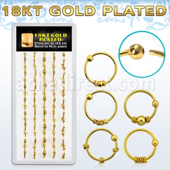 dnsm43 box w gold plated balinese wire design silver nose hoop