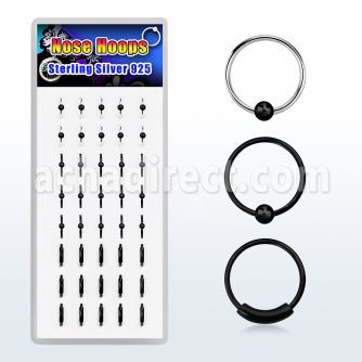 dnsmb box of 8mm black silver hoop nose rings in styles