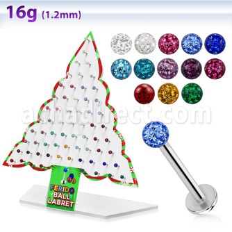 dxmas1 xmas tree display of 316l steel labret with ferido ball
