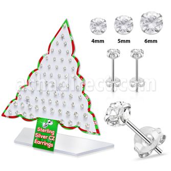dxmas5 xmas tree display of silver ear studs with prong set cz