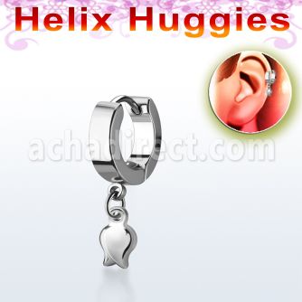 ehh767 high polished stainless steel huggie w a dangling tulip 