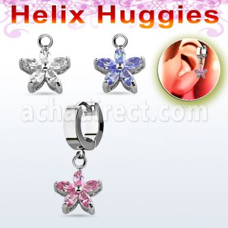 ehhz319 helix huggie w a dangling flower with cz stone petals
