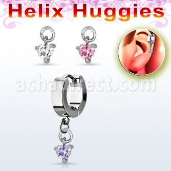 ehhz337 helix huggie w a dangling a heart shaped dangling cz