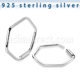 endh silver endless nose hoop hexagon shape design