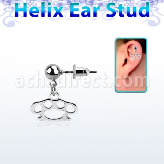 erbd376 316l steel helix ear ball stud w dangling brass knuckle