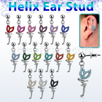 erbd7 316l steel helix ear stud ball with a crystal fairy