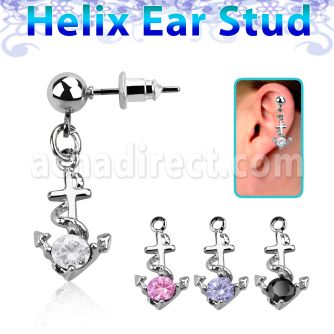 erbz371 316l steel helix ear stud ball with anchor w rope cz