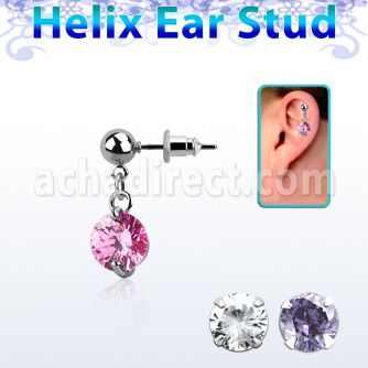 erbz383 316l steel helix ear ball stud w twin prong set cz