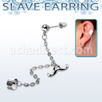 erdl19 steel fake slave helix clip w dangling happy mustache