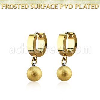 ergfot8 gold steel huggies earrings w 8mm ball w frosted effect
