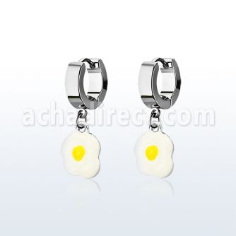 erh645a steel huggies earrings w an eggs dangling