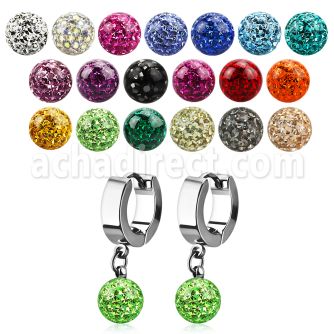 erhfr8 steel huggies earrings with 8mm multi crystal balls