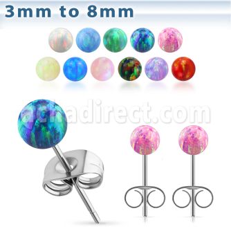 eropb pair of synthetic opal ball surgical steel ear studs