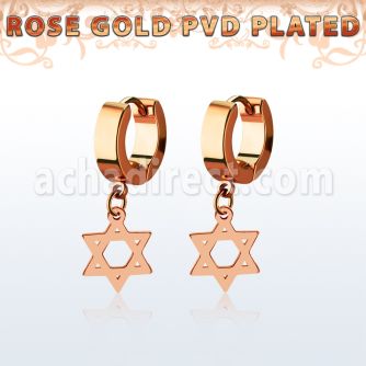 errdsr rose gold steel huggies earrings w dangling david star