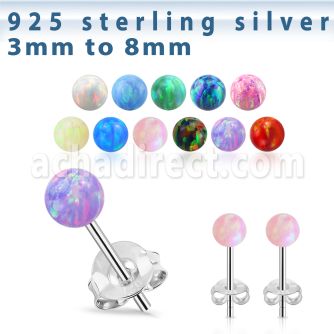 esopb pair of synthetic opal ball sterling silver ear studs