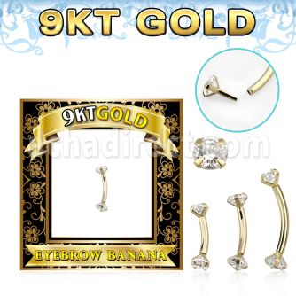 g9bnz 9k gold banana threadless push pin cz