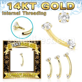 gbnfazi 14k gold banana 16g cz internally threaded top
