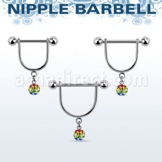 gfrsnp6 steel nipple stirrup w 6mm gay pride multi crystal ball