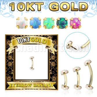 gibno gold eyebrow banana w thread less top w synthetic opal